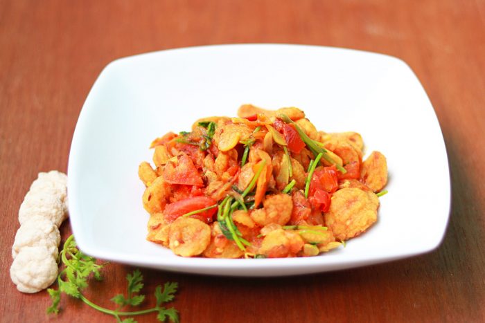 Stir Fried Daler Bori with Tomato